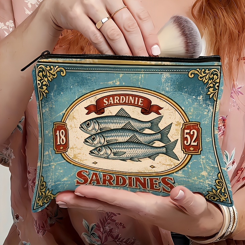 Beauty Without Makeup - Retro Sardine Print Makeup Bag Perfect