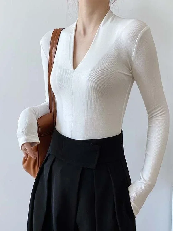 V-neck Slim Shirts Long Sleeve - Beauty & Makeup Katia Di Paola Palermo 评论和价格