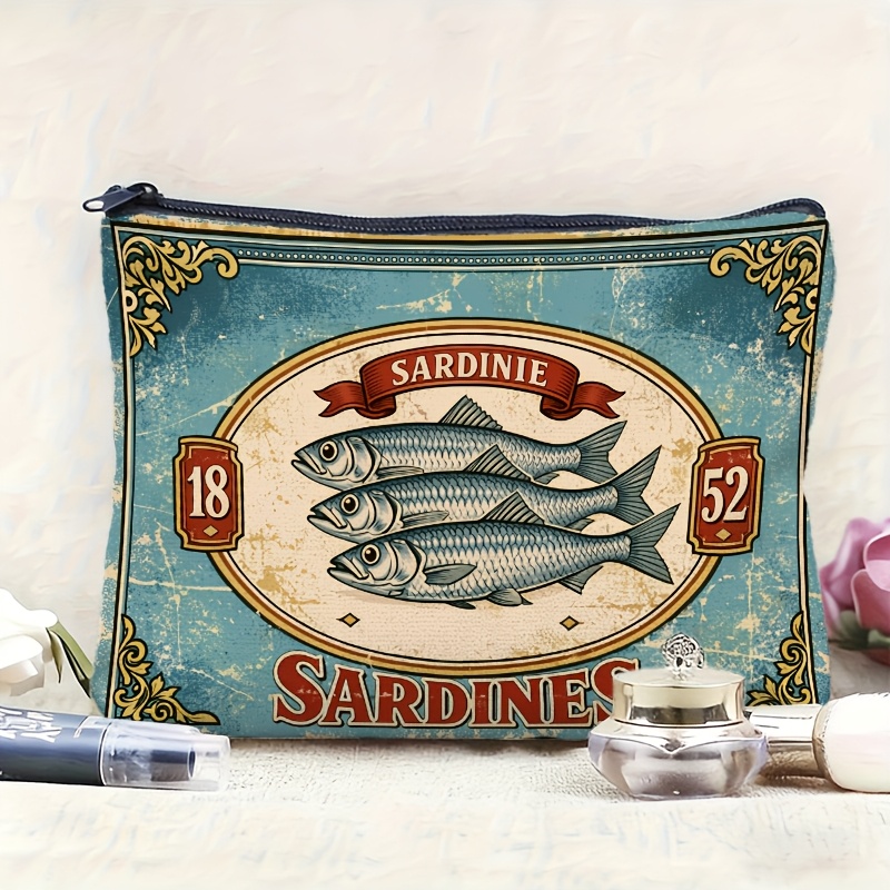 Retro Sardine Print Makeup Bag - Beauty Without Makeup 评论和价格