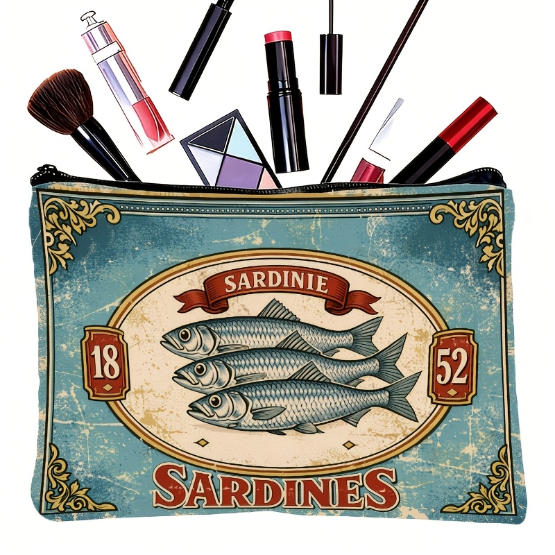 Retro Sardine Print Makeup Bag - Beauty Without Makeup 评论和价格